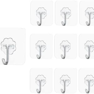 Klebehaken Extra Stark für Küche & Bad – 10 selbstklebende Haken, 10 kg Tragfähigkeit, transparent ohne Bohren