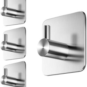 Menz Haken selbstklebend 4er Set – Wasserfeste Edelstahl Klebehaken für Bad & Küche, extra stark und langlebig