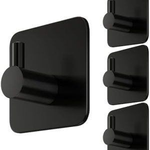 4smile Handtuchhalter ohne Bohren, 4 Stück schwarz - wasserfeste, extra starke Edelstahl Klebehaken für Bad und Küche