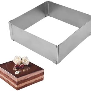 Verstellbarer Backrahmen aus Edelstahl – Rechteckige 5cm hohe Backform für Kuchen, Torten und Pizza, 15x15 bis 28x28 cm