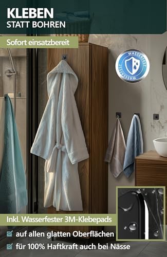 4smile Handtuchhalter ohne Bohren, schwarzes 4er-Set für Badezimmer und Küche – starke, wasserfeste Klebehaken!