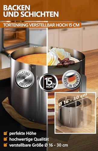 4smile Tortenring verstellbar 20 cm aus Edelstahl - ideal für kreative Kuchen in der heimischen Backstube