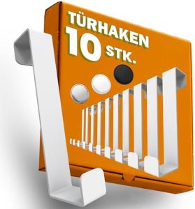 Menz Türhaken 10er Set - Stabile, platzsparende Kleiderhaken für die ganze Wohnung, weiße Türgarderobe