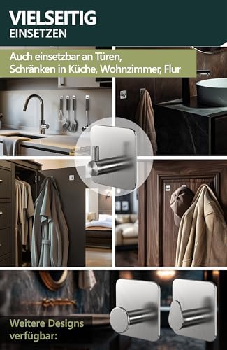 4smile Handtuchhalter ohne Bohren, schwarzes 4er-Set für Badezimmer und Küche – starke, wasserfeste Klebehaken!