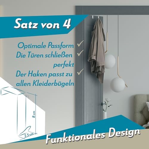 Menz Edelstahl Türhaken (4 Stück) – Anti-Rutsch Kleiderhaken für stabile Türgarderobe tshiab