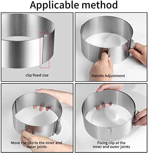Verstellbarer Tortenring von – Edelstahl Backring 6-12 Zoll mit Skala & Clips, ideal für Kuchen und Desserts 8cm hoch