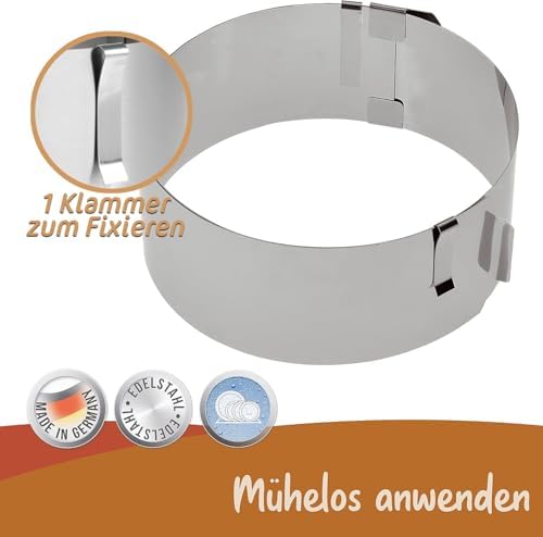 Menz verstellbarer Tortenring aus Edelstahl - Hochwertige Backform 16-30 cm für kreative Kuchen und Torten Zuhause