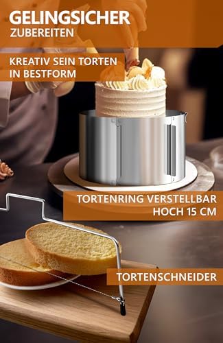 4smile Tortenring verstellbar 20 cm aus Edelstahl - ideal für kreative Kuchen in der heimischen Backstube