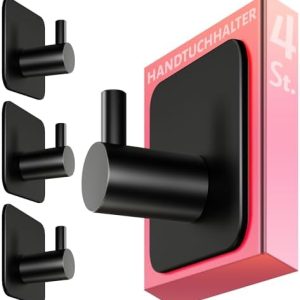4smile Handtuchhalter ohne Bohren, schwarzes 4er-Set für Badezimmer und Küche – starke, wasserfeste Klebehaken!