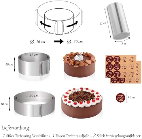 Verstellbarer Tortenring aus Edelstahl 10cm hoch – Ideal für Schichttorten Ø16-30cm, perfekte Backhilfe!