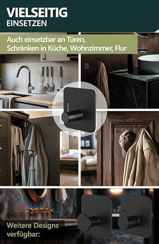 4smile Handtuchhalter ohne Bohren, schwarzes 4er-Set für Badezimmer und Küche – starke, wasserfeste Klebehaken!