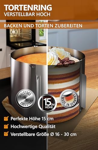 4smile Tortenring verstellbar 20 cm aus Edelstahl - ideal für kreative Kuchen in der heimischen Backstube