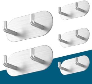 5er Set Handtuchhalter ohne Bohren – Extra starke, rostfreie Edelstahl Haken für modernes Bad – Selbstklebende Wandhaken