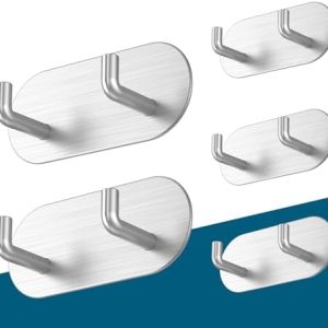 5er Set Handtuchhalter ohne Bohren – Extra starke, rostfreie Edelstahl Haken für modernes Bad – Selbstklebende Wandhaken