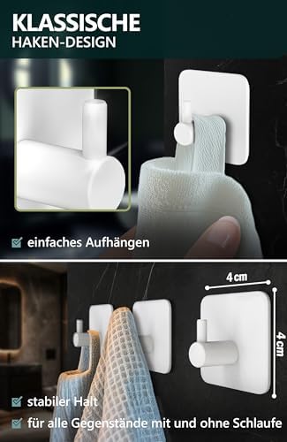 4smile Handtuchhalter ohne Bohren, schwarzes 4er-Set für Badezimmer und Küche – starke, wasserfeste Klebehaken!