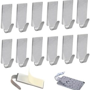 12 Stück Edelstahl Haken selbstklebend 201, starke Handtuchhaken ohne Bohren für Bad und Küche, ideale Wandlösungen
