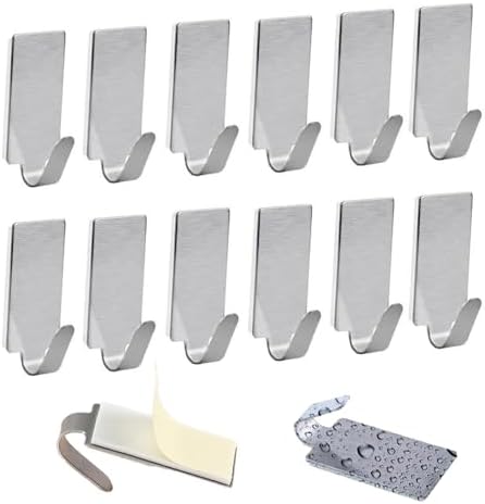 12 Stück Edelstahl Haken selbstklebend 201, starke Handtuchhaken ohne Bohren für Bad und Küche, ideale Wandlösungen