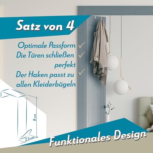 Menz Edelstahl Türhaken (4 Stück) – Anti-Rutsch Kleiderhaken für stabile Türgarderobe tshiab