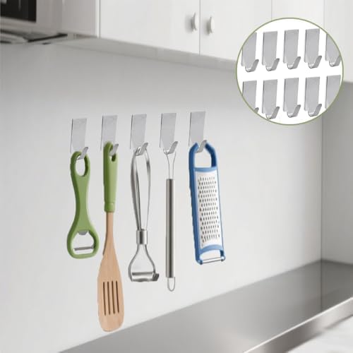 12 Stück Edelstahl Haken selbstklebend 201, starke Handtuchhaken ohne Bohren für Bad und Küche, ideale Wandlösungen