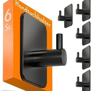 4smile Handtuchhalter ohne Bohren, 6er-Set selbstklebende Haken für Bad und Küche, wasserfest und hochwertig