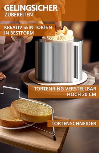 4smile Tortenring verstellbar 20 cm aus Edelstahl - ideal für kreative Kuchen in der heimischen Backstube