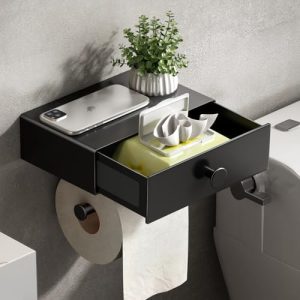 VOLDRA Toilettenpapierhalter ohne Bohren – Praktischer Halter für Klopaper & Feuchttücher, elegant matt schwarz für WC &