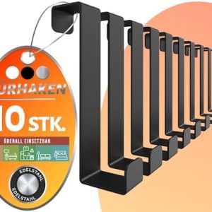 Schwarze Türhaken zum Einhängen, 10er Set - Rostfreie Kleiderhaken mit hoher Tragkraft für Ihre Garderobe