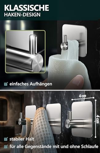 4smile Handtuchhalter ohne Bohren, schwarzes 4er-Set für Badezimmer und Küche – starke, wasserfeste Klebehaken!