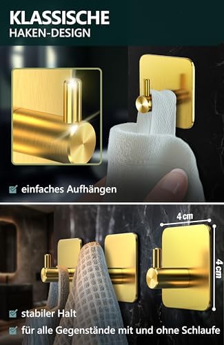 4smile Handtuchhalter ohne Bohren, schwarzes 4er-Set für Badezimmer und Küche – starke, wasserfeste Klebehaken!