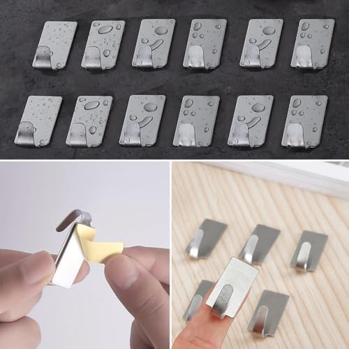 12 Stück Edelstahl Haken selbstklebend 201, starke Handtuchhaken ohne Bohren für Bad und Küche, ideale Wandlösungen