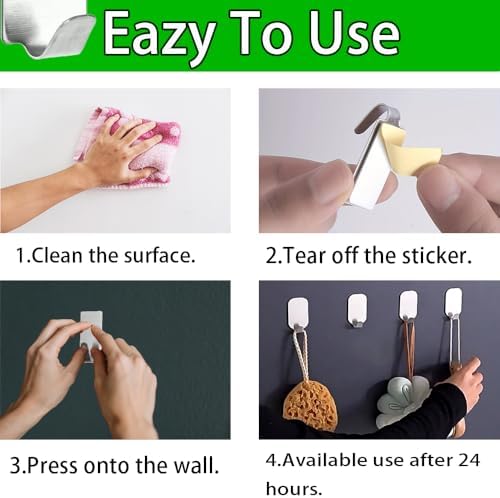 12 Stück Edelstahl Haken selbstklebend 201, starke Handtuchhaken ohne Bohren für Bad und Küche, ideale Wandlösungen