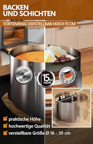4smile Tortenring verstellbar 20 cm aus Edelstahl - ideal für kreative Kuchen in der heimischen Backstube