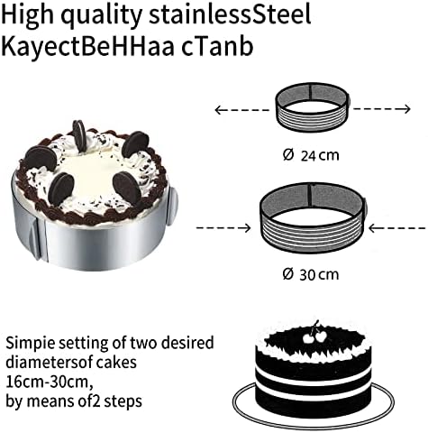 Verstellbarer Tortenring von – Edelstahl Backring 6-12 Zoll mit Skala & Clips, ideal für Kuchen und Desserts 8cm hoch