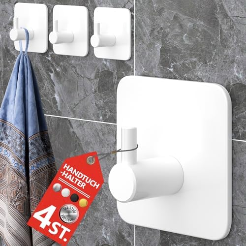 4smile Handtuchhalter ohne Bohren, schwarzes 4er-Set für Badezimmer und Küche – starke, wasserfeste Klebehaken!
