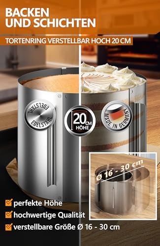 4smile Tortenring verstellbar 20 cm aus Edelstahl - ideal für kreative Kuchen in der heimischen Backstube