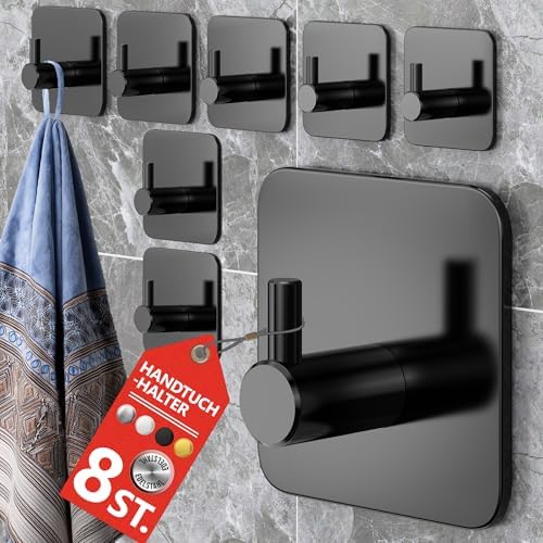 4smile Handtuchhalter ohne Bohren, schwarzes 4er-Set für Badezimmer und Küche – starke, wasserfeste Klebehaken!