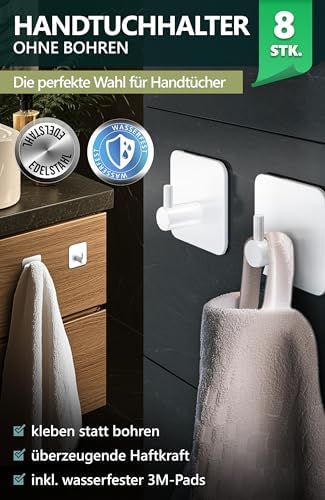 4smile Handtuchhalter ohne Bohren, schwarzes 4er-Set für Badezimmer und Küche – starke, wasserfeste Klebehaken!