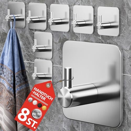 4smile Handtuchhalter ohne Bohren, schwarzes 4er-Set für Badezimmer und Küche – starke, wasserfeste Klebehaken!