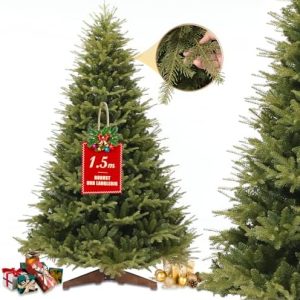 Künstlicher Weihnachtsbaum 150cm – Flammhemmend, Naturgetreu mit Dichten Zweigen für Festliche Stimmung