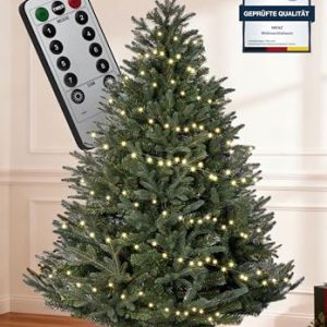 Menz Premium Weihnachtsbaum 180 cm GRÜN – Realistischer künstlicher Tannenbaum mit Lichterkette 2-in-1 für festliche Sti