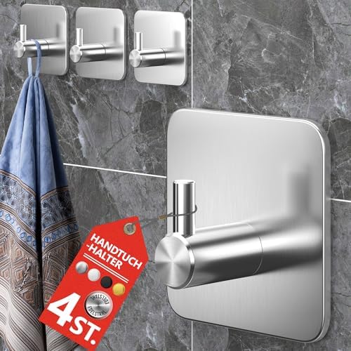 4smile Handtuchhalter ohne Bohren, schwarzes 4er-Set für Badezimmer und Küche – starke, wasserfeste Klebehaken!