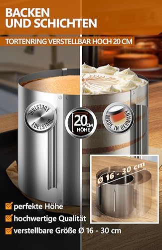 4smile Tortenring verstellbar 20 cm aus Edelstahl - ideal für kreative Kuchen in der heimischen Backstube