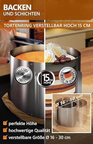4smile Tortenring verstellbar 20 cm aus Edelstahl - ideal für kreative Kuchen in der heimischen Backstube