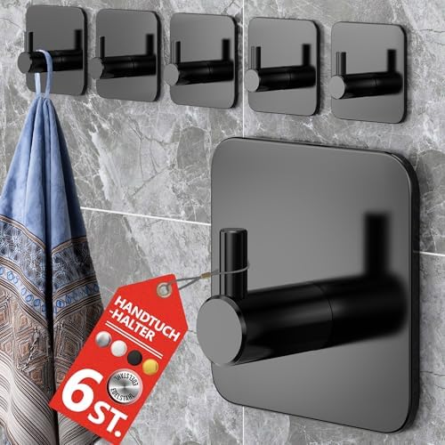 4smile Handtuchhalter ohne Bohren, schwarzes 4er-Set für Badezimmer und Küche – starke, wasserfeste Klebehaken!