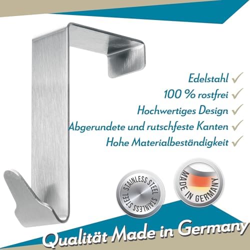 Menz Edelstahl Türhaken (4 Stück) – Anti-Rutsch Kleiderhaken für stabile Türgarderobe tshiab