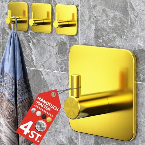 4smile Handtuchhalter ohne Bohren, schwarzes 4er-Set für Badezimmer und Küche – starke, wasserfeste Klebehaken!