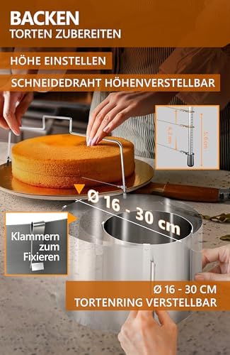 4smile Tortenring verstellbar 20 cm aus Edelstahl - ideal für kreative Kuchen in der heimischen Backstube