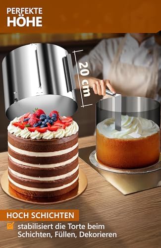 4smile Tortenring verstellbar 20 cm aus Edelstahl - ideal für kreative Kuchen in der heimischen Backstube