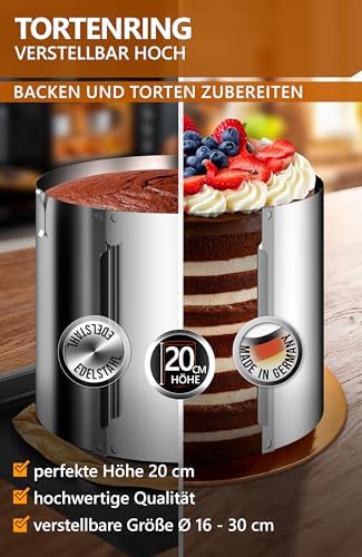 4smile Tortenring verstellbar 20 cm aus Edelstahl - ideal für kreative Kuchen in der heimischen Backstube