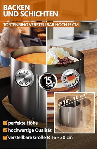 4smile Tortenring verstellbar 20 cm aus Edelstahl - ideal für kreative Kuchen in der heimischen Backstube